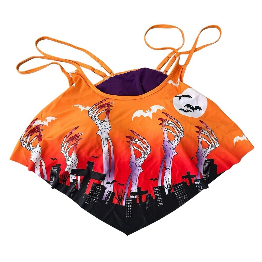 Rose Gal Swim Top Women's Plus Size 16 1X Padded Layered Spooky Horror Halloween